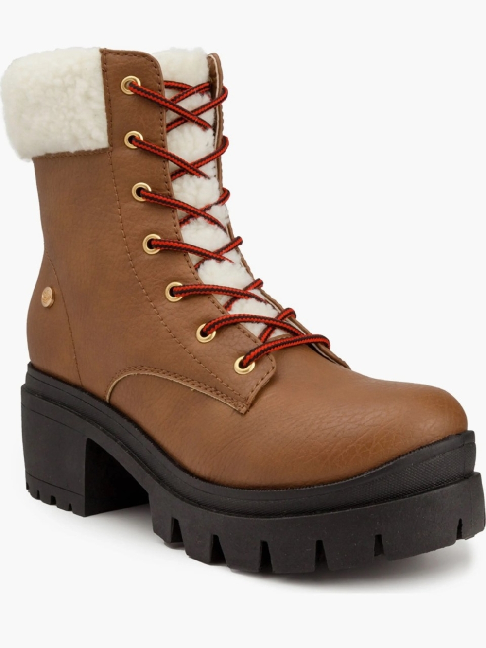 Juicy Couture Brown Lace-Up Platform Shearling-Trim Boots